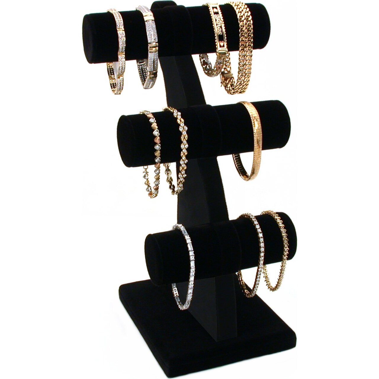Black Velvet 3 Tier T-Bar Bracelet Jewelry Display 11&#x22;